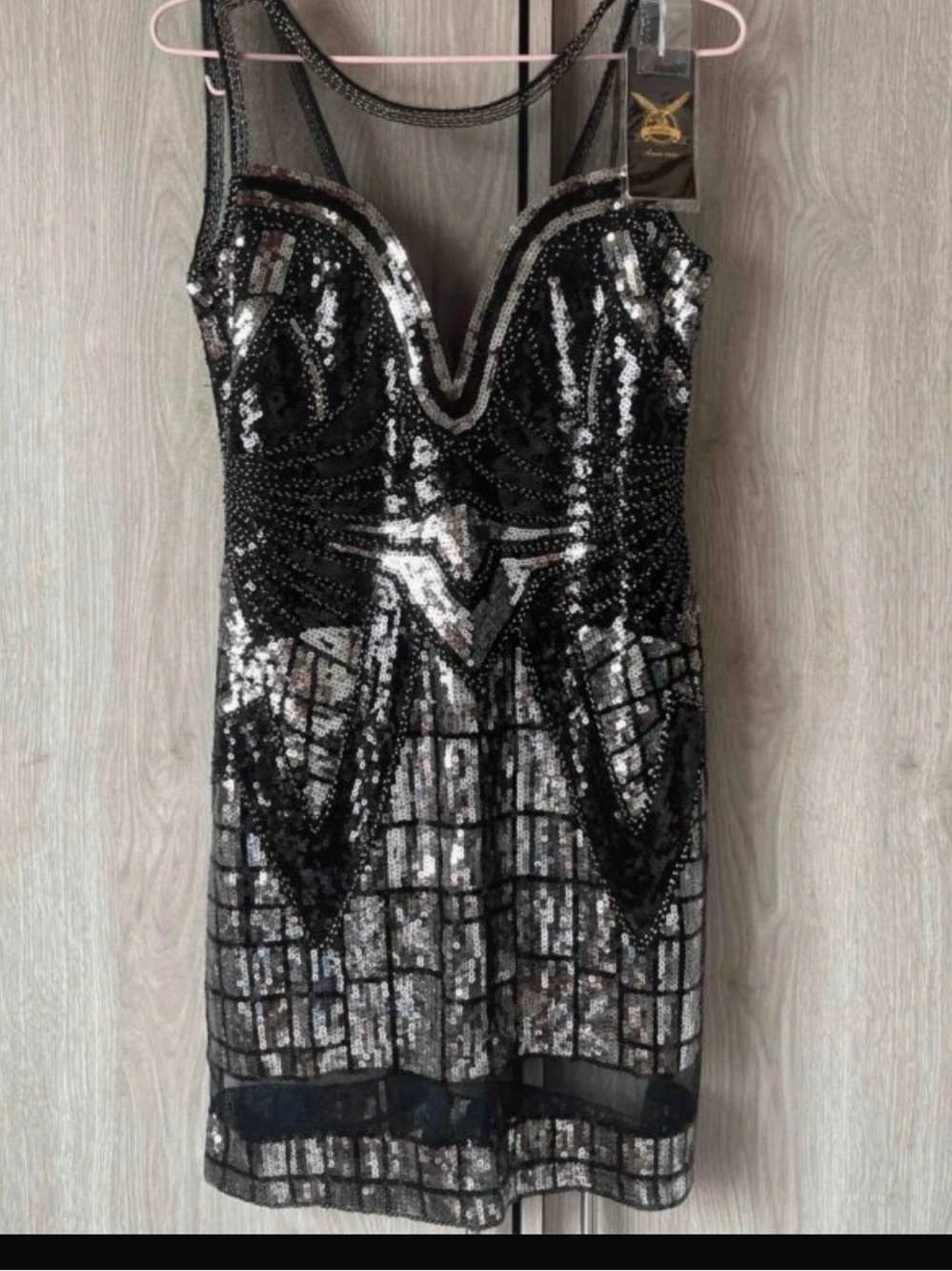 Black and silver sleeveless mini dress